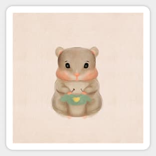 Cute Mom Hamster knits blue sweater with a yellow heart Sticker